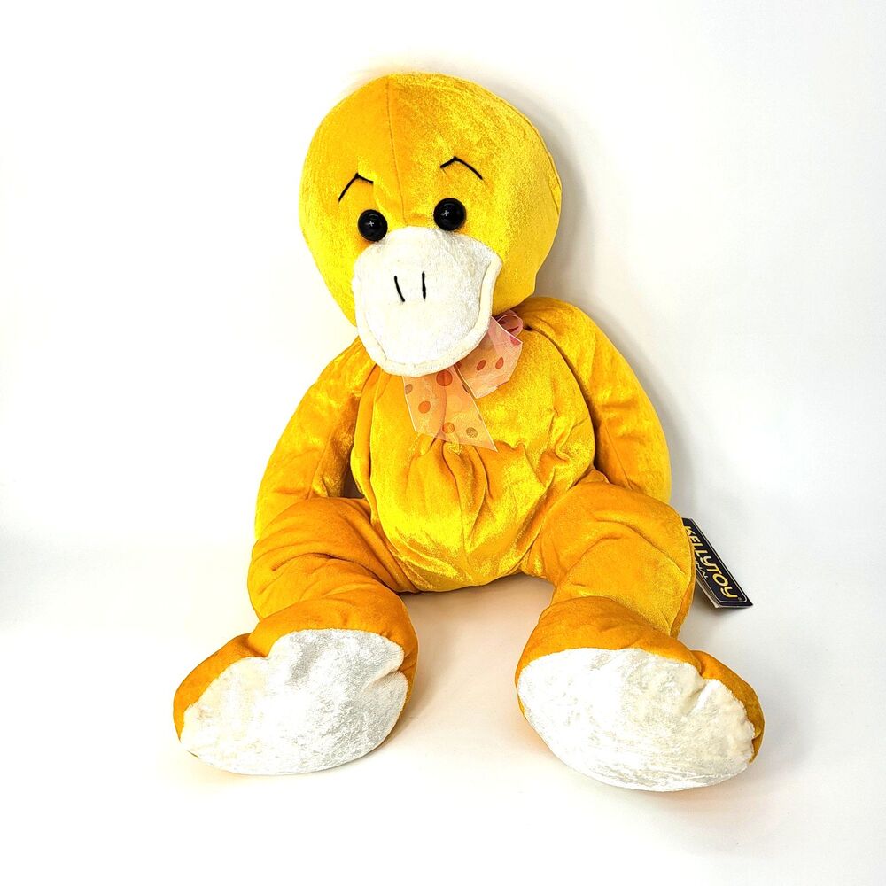 Vintage KellyToy Original Yellow Duck Plush Velour Velveteen 20" Floppy 1998